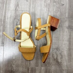 Nisolo Leather Lucia Sandals with Adjustable Ankle Strap Low Wooden Heel Size 10